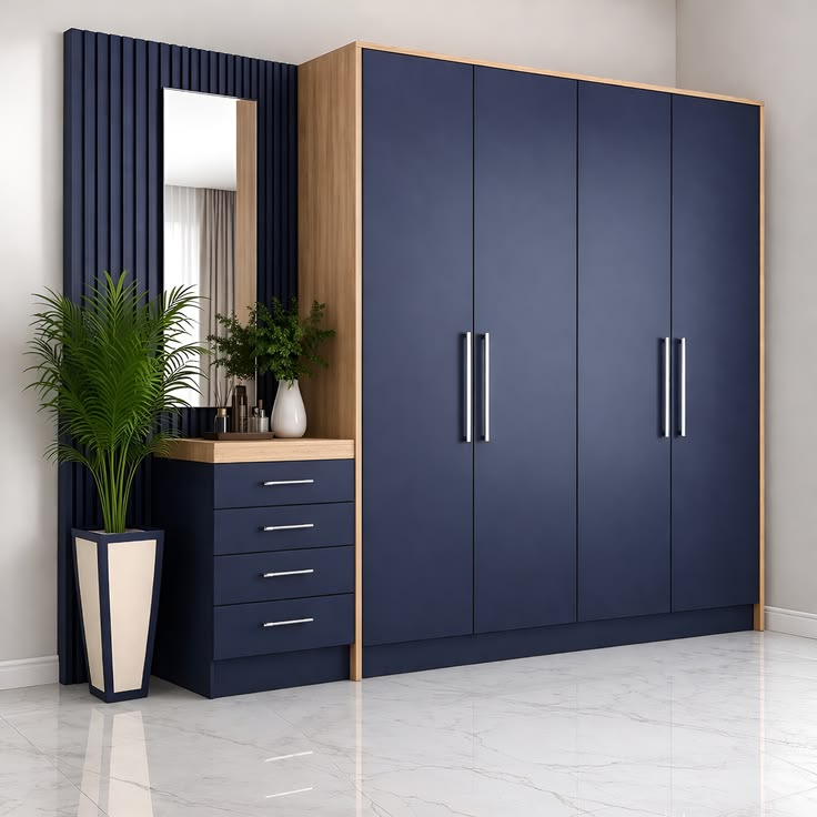 modern navy blue wardrobe with